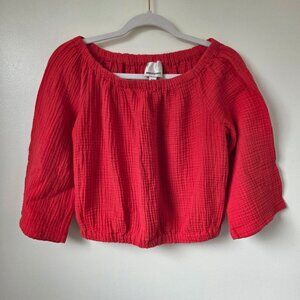 Industry Red Cotton Off the Shoulder Peasant Blouse Women's Size Medium